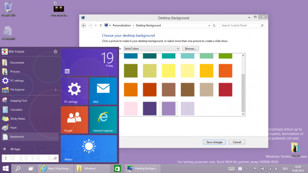 Меню «Пуск» в Windows 9 будет менять цвет в соответствии с темой
